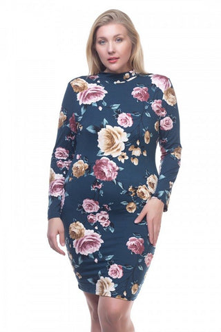 Mock neck floral dress