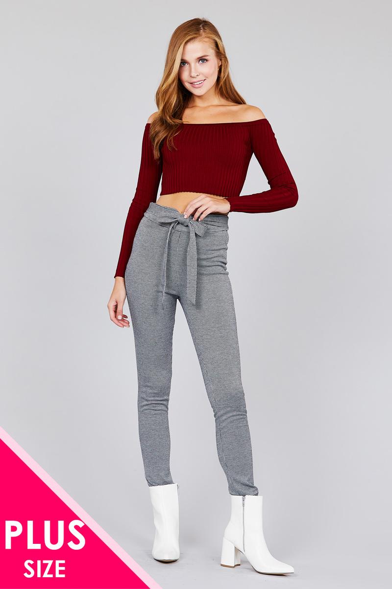 High waist self bow tie jacquard long pants