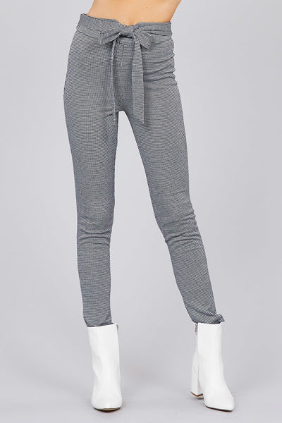 High waist self bow tie jacquard long pants