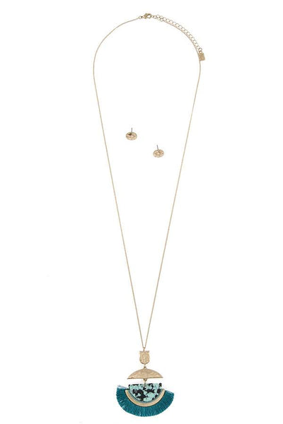 Triple link fringe pendant necklace set