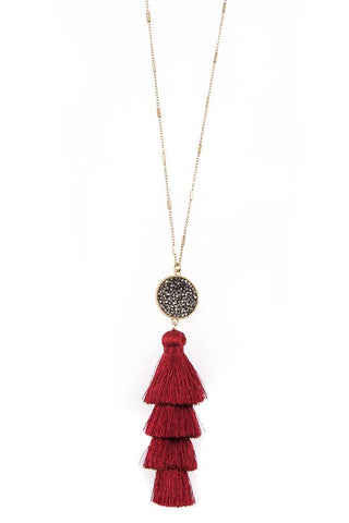 Tassel and bead accent long necklace set