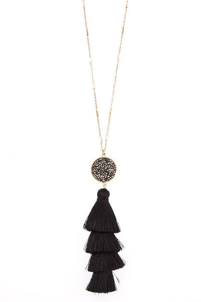 Tassel and bead accent long necklace set