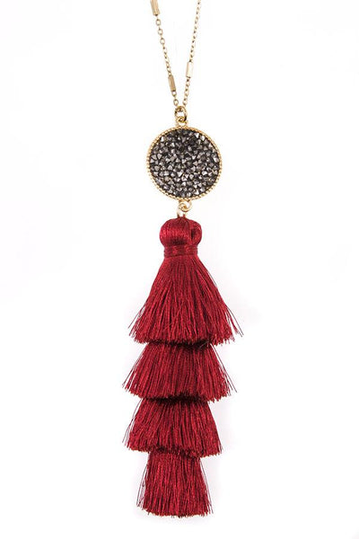 Tassel and bead accent long necklace set