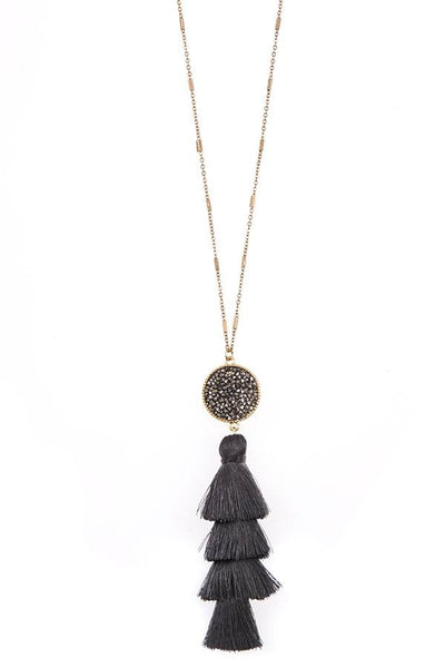 Tassel and bead accent long necklace set