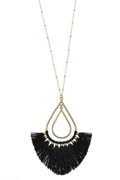 Elongated teardrop fringe pendant necklace set
