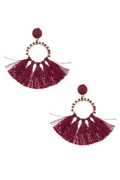 Beaded ring tassel fan earring