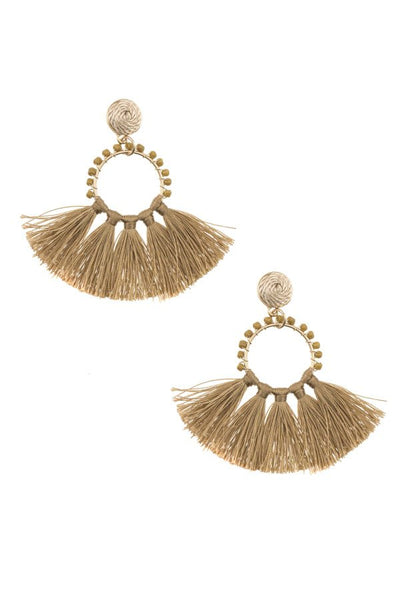 Beaded ring tassel fan earring