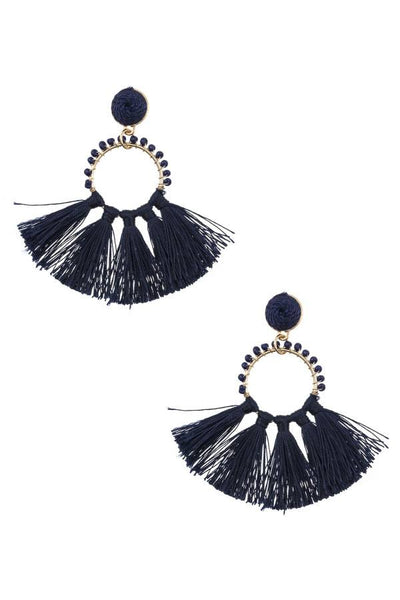 Beaded ring tassel fan earring