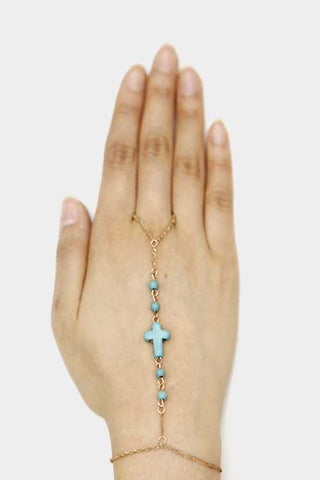 Gem stone cross hand chain