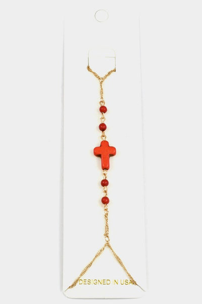 Gem stone cross hand chain