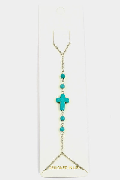 Gem stone cross hand chain