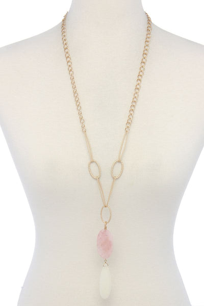 Natural Stone Metal Oval Shape Necklace