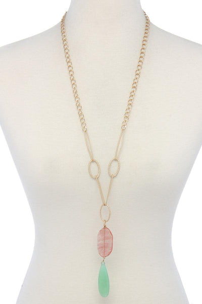 Natural Stone Metal Oval Shape Necklace