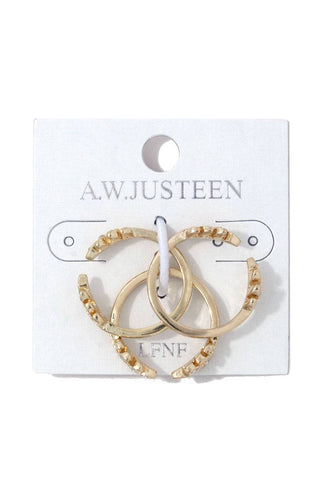 Rhinestone Leaf Ended Cuff Ring Set