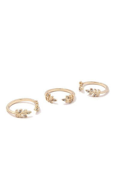 Rhinestone Leaf Ended Cuff Ring Set