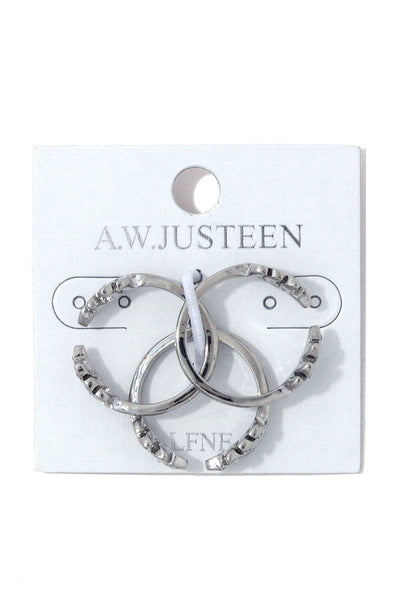 Rhinestone Leaf Ended Cuff Ring Set