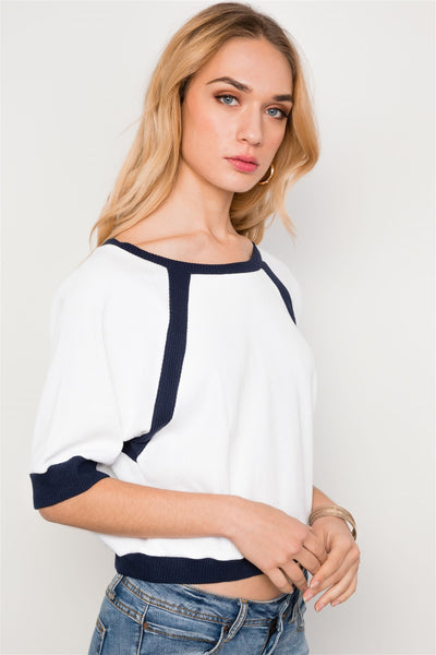 Dolmen Sleeve Ribbed Cropped Top