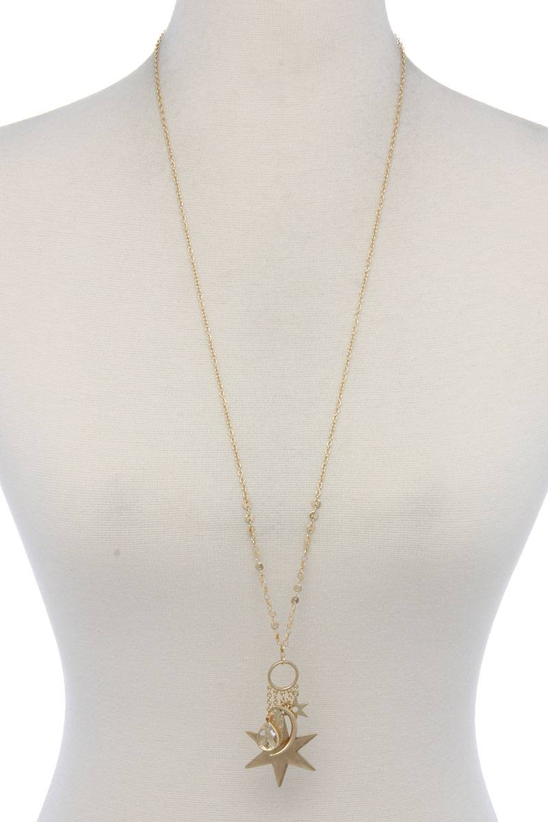 Moon Star Charm Dangle Pendant Necklace