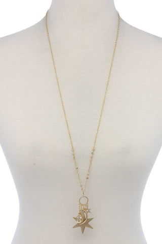 Moon Star Charm Dangle Pendant Necklace