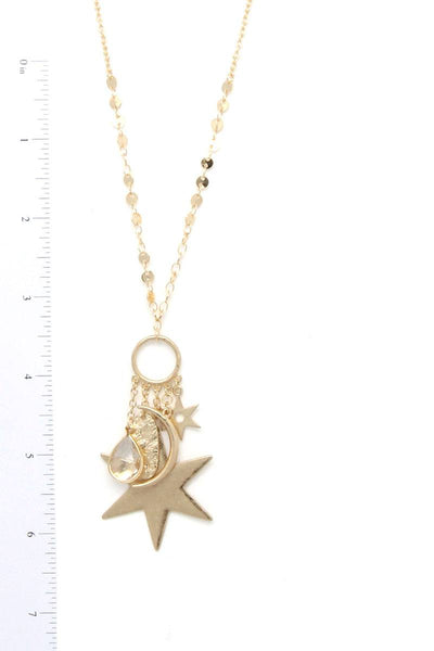 Moon Star Charm Dangle Pendant Necklace