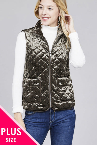 Quilted Padding W/suede Piping Detail Velvet Vest