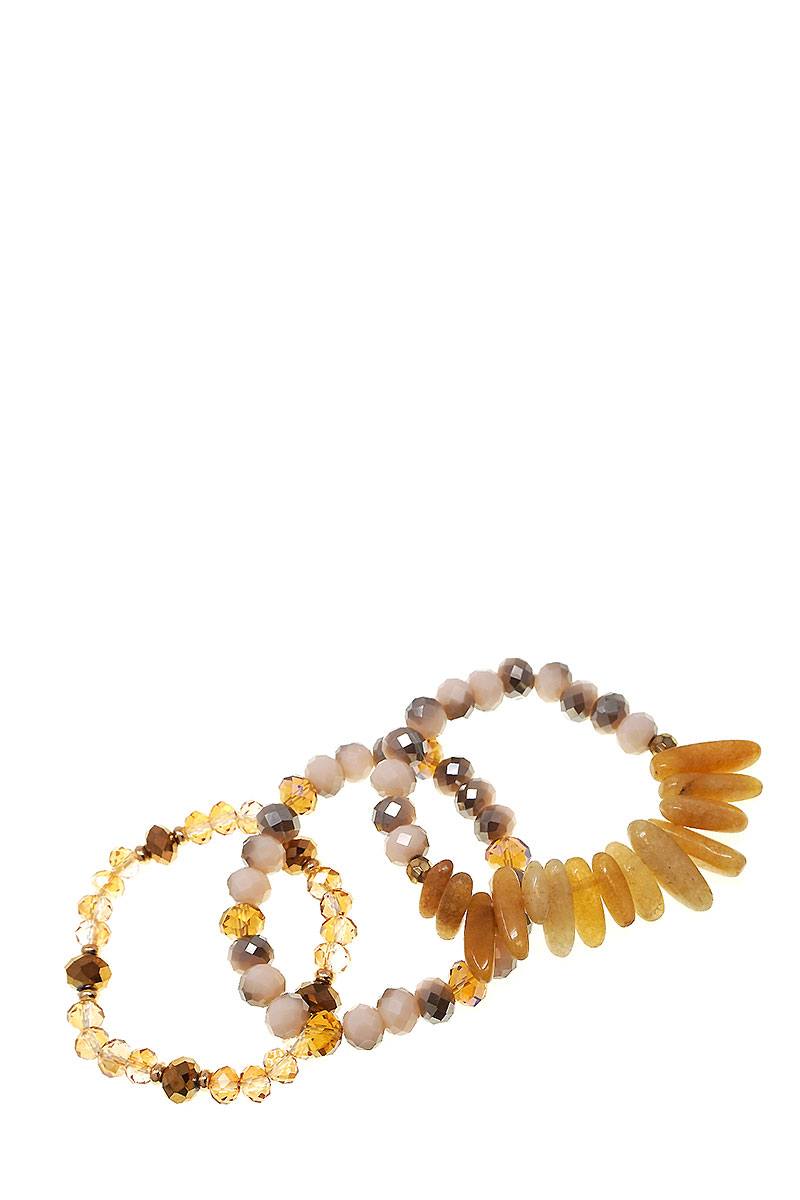 Multi Beaded Stone 3 Piece Set Stretch Bracelet
