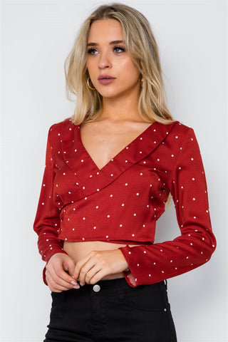 Polka Dot Long Sleeve Cropped Top