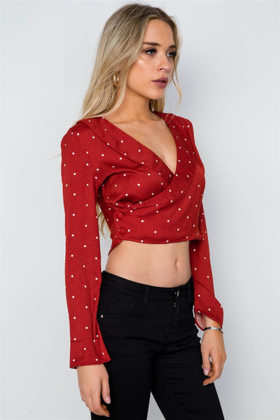 Polka Dot Long Sleeve Cropped Top