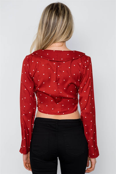 Polka Dot Long Sleeve Cropped Top