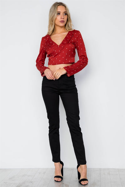 Polka Dot Long Sleeve Cropped Top