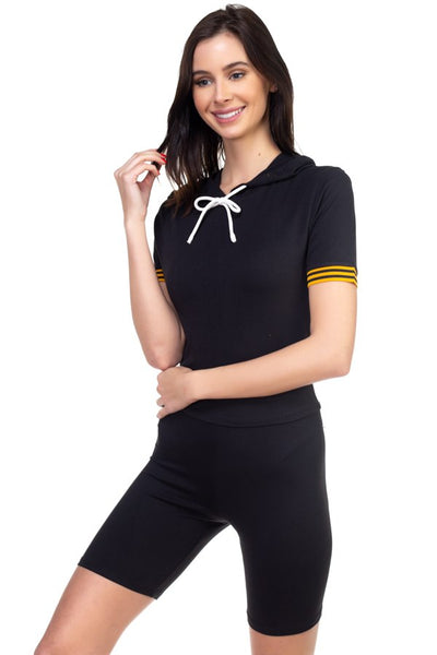 Stripe Band Top & Biker Shorts Set