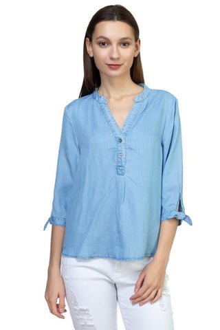 Tencel Split Neckline Shirt