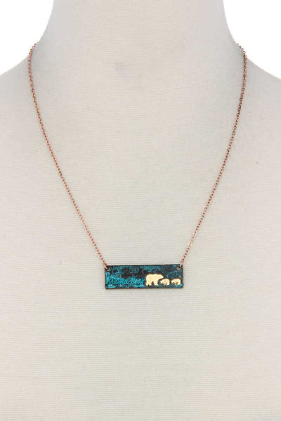 Mama Bear Metal Bar Pendant Necklace