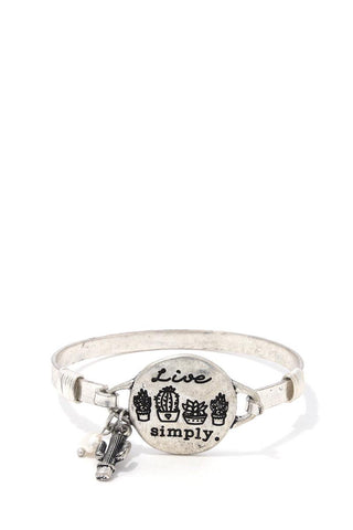 Live Simply Cactus Charm Metal Bracelet