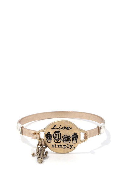 Live Simply Cactus Charm Metal Bracelet