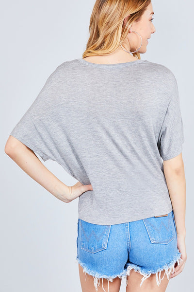 Short Dolman Sleeve V-neck W/button Detail Front Tie Rayon Spandex Cardigan