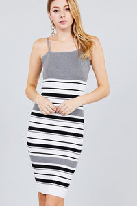 Straight Neck Multi Stripe Cami Mini Sweater Dress