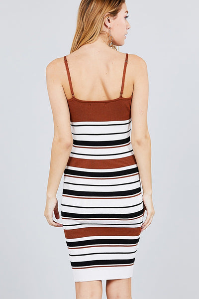 Straight Neck Multi Stripe Cami Mini Sweater Dress