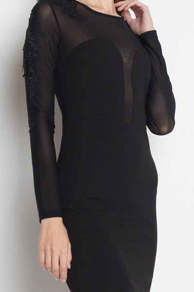 Long Sleeve Floral Mesh Dress