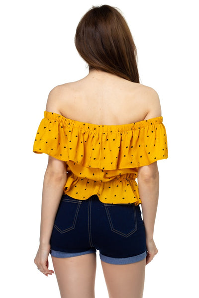 Splat Print Ruffle Cropped Shirt