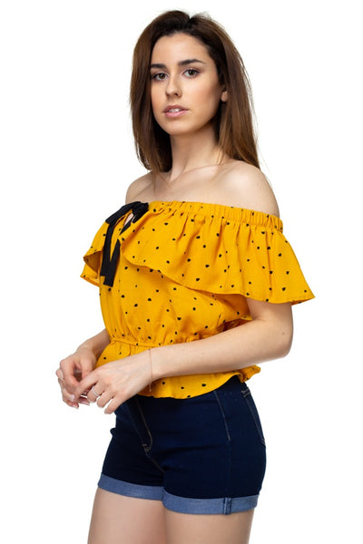 Splat Print Ruffle Cropped Shirt