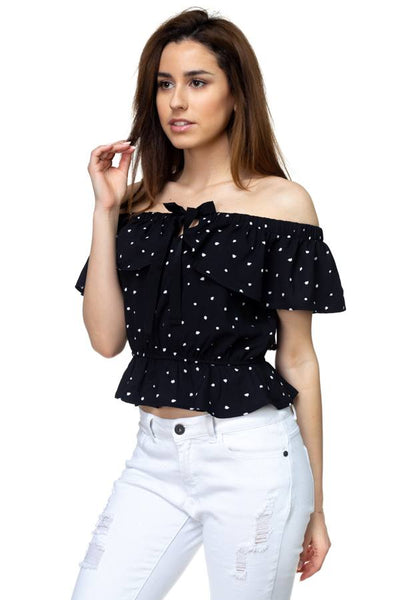 Splat Print Ruffle Cropped Shirt