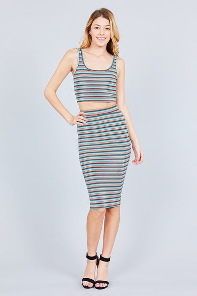 Double Scoop Neck Crop Top Pencil Midi Skirt