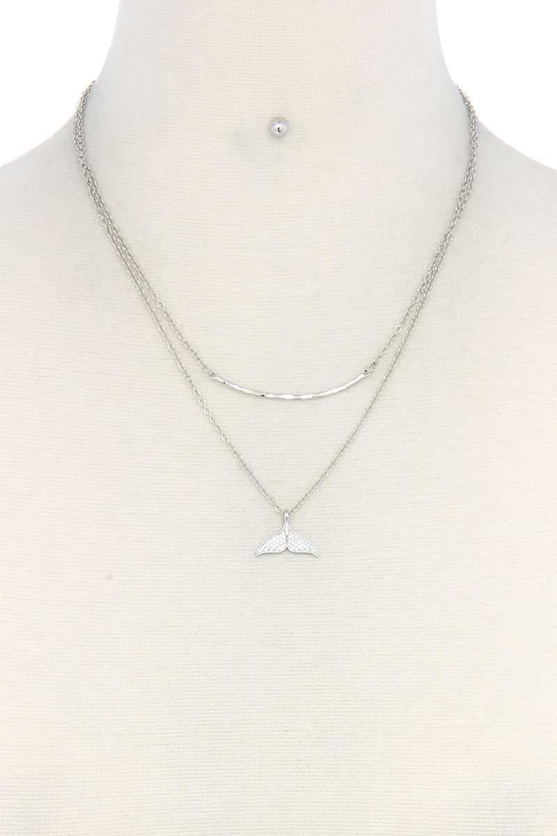 Rhinestone Mermaid Tassel Charm Layered Necklace