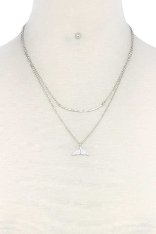 Rhinestone Mermaid Tassel Charm Layered Necklace