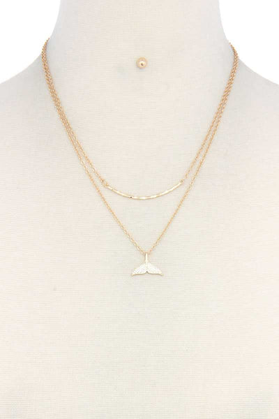 Rhinestone Mermaid Tassel Charm Layered Necklace