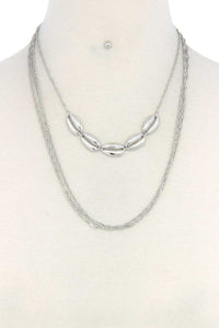 Coffee Bean Seashell Charm Metal Layered Necklace