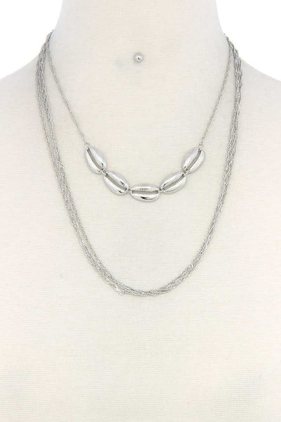 Coffee Bean Seashell Charm Metal Layered Necklace