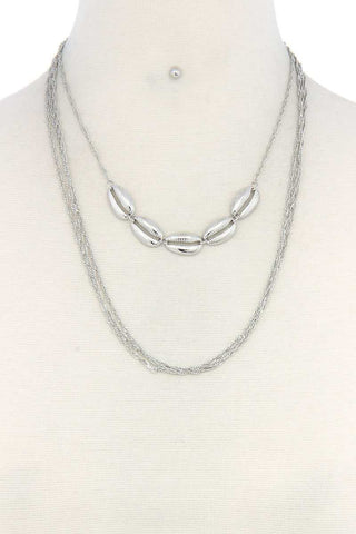 Coffee Bean Seashell Charm Metal Layered Necklace