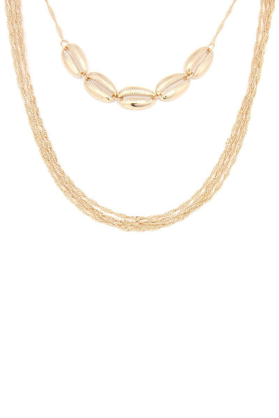 Coffee Bean Seashell Charm Metal Layered Necklace